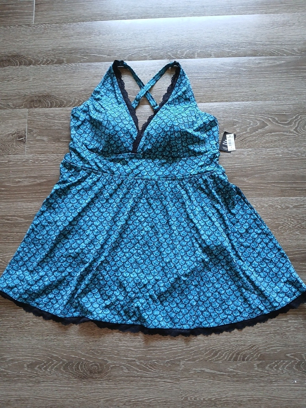 Torrid Blue Teal Scallop-Print Swimdress